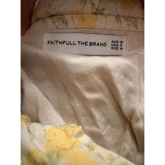 Faithfull The Brand Yellow Floral Puff Sleeve Smocked Mini Dress M - Picture 4 of 5